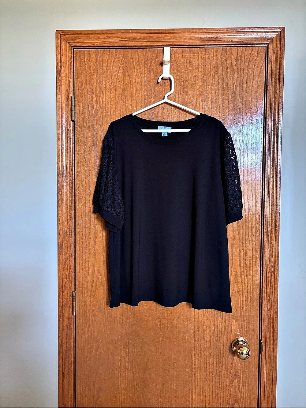 CeCe Elbow Puff Sleeve Mixed Media Lace Top Lace Top Black Size 3X